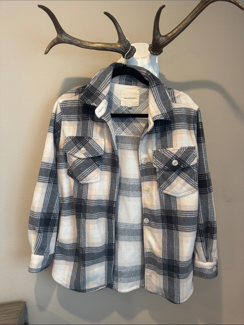 Thread & Supply Black and White Plaid Button-Up Shacket